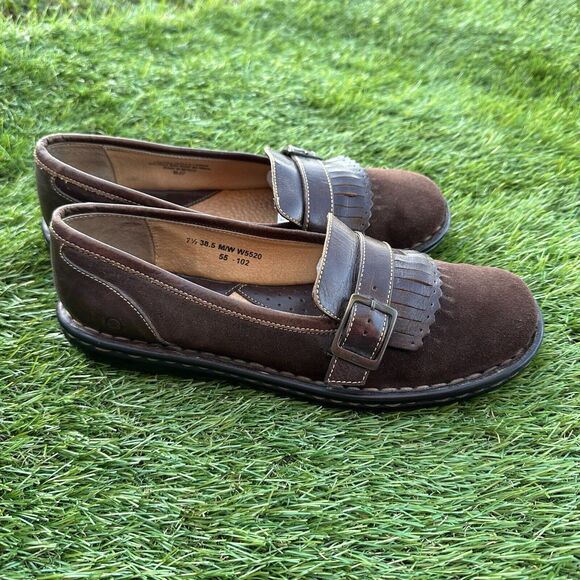 Born‎ Loafers Womens Size 7.5 Suede Leather Kilt Buckle Brown Grandmacore - Picture 3 of 7